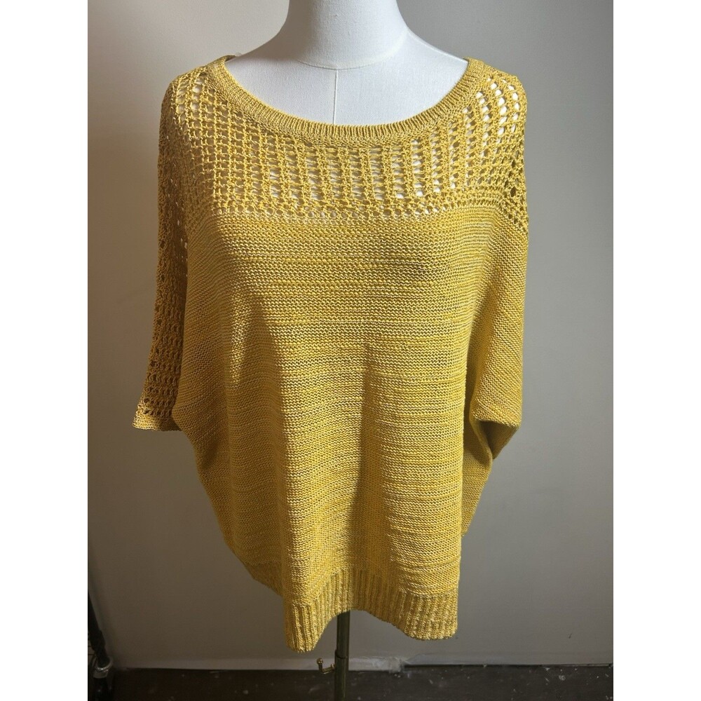 Chico's Pullover Knit Sweater Plus XXL Chicos size 4 Gold Short Sleeves 198